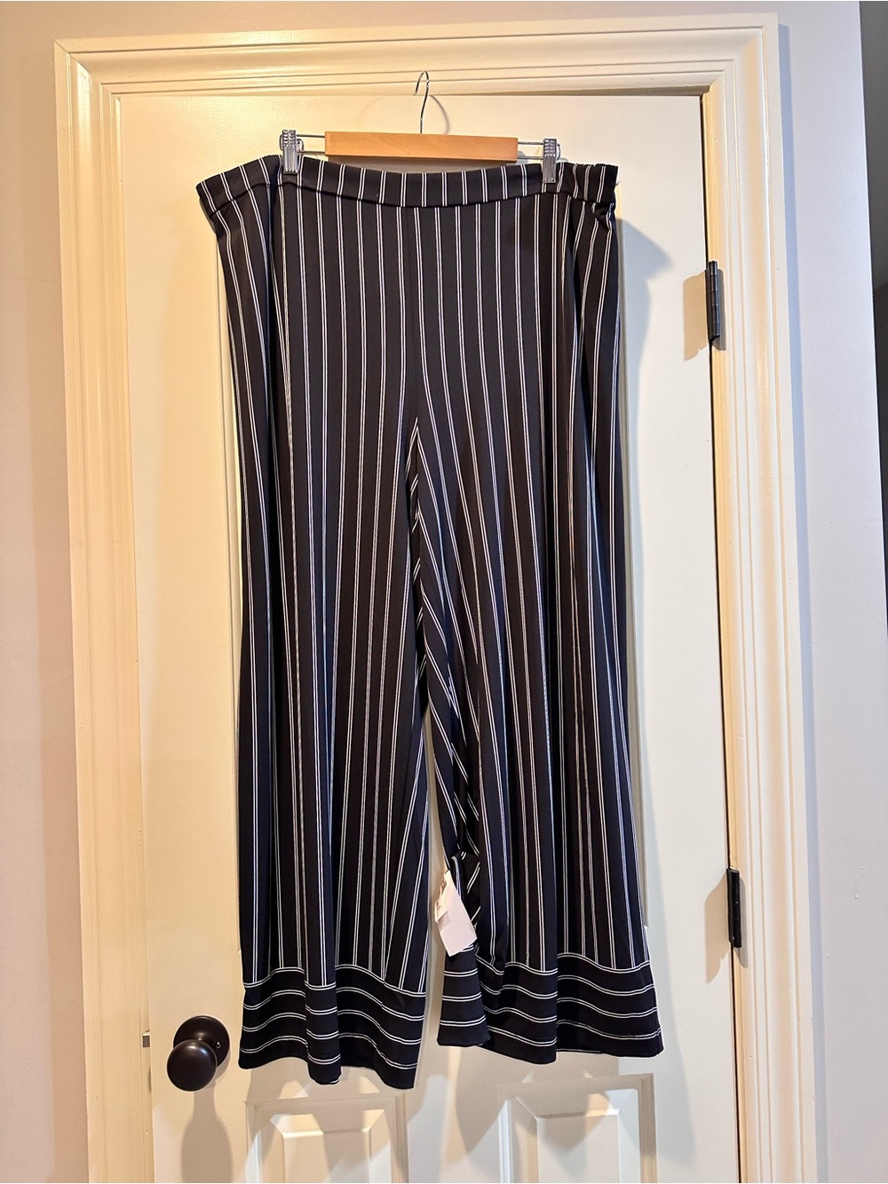 Philosophy Black Wide-Leg Pinstripe Pants